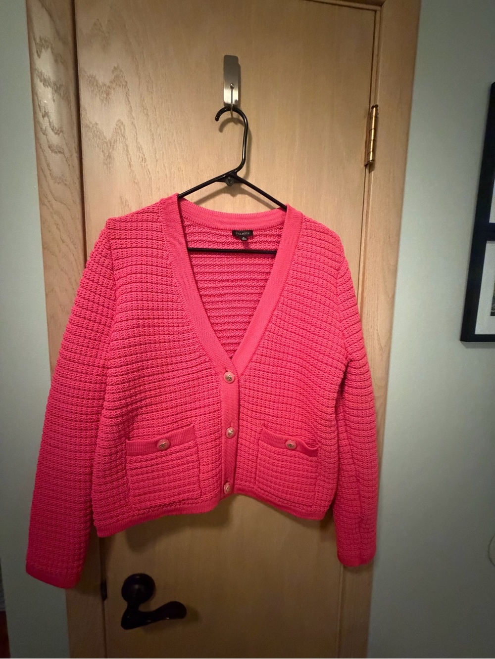 Talbots Coral Pink V-Neck Button Pocket Cardigan